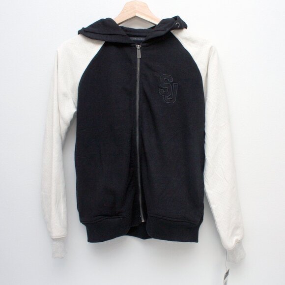 Sean John Full Zip Long Sleeve Hoodie Sweater SJ Logo Medium Black New - Picture 1 of 7